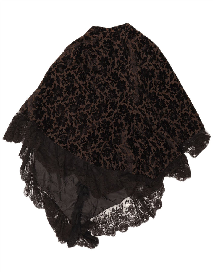 Vintage Womens Ruffle Front Poncho Cardigan Top One Size Brown