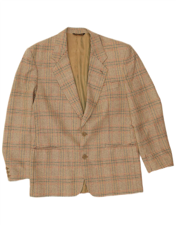 Vintage Mens 2 Button Blazer Jacket IT 52 XL Beige Check Wool