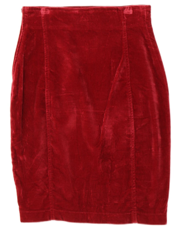 Trussardi Womens Velvet Pencil Skirt IT 40 Small W26 Burgundy Cotton