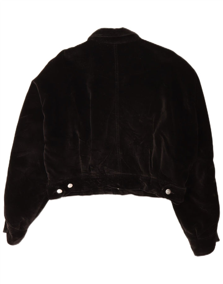 Rifle Womens Crop Velvet Bomber Jacket UK 12 Medium Black Cotton