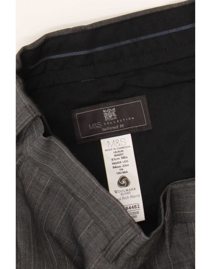 Marks & Spencer Mens Tailored Fit Suit Trousers W38 L30 Grey Pinstripe