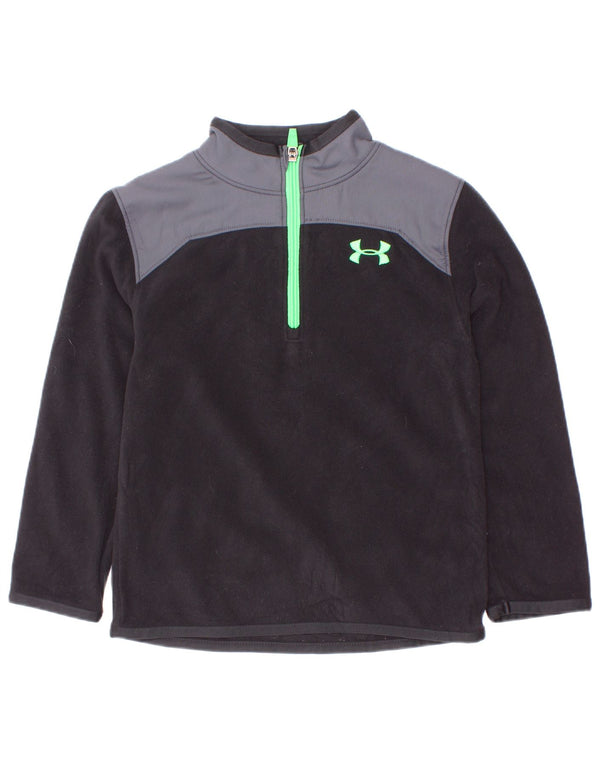 Under Armour Boys Zip Neck Fleece Jumper 4-5 Years Black Colourblock