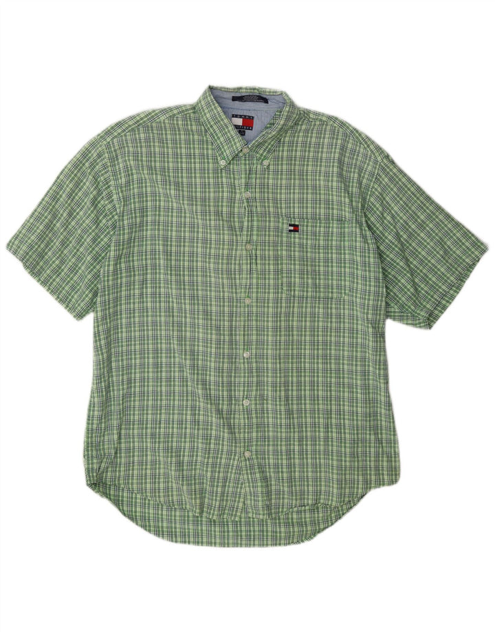 Tommy Hilfiger Mens Short Sleeve Shirt Large Green Check Cotton
