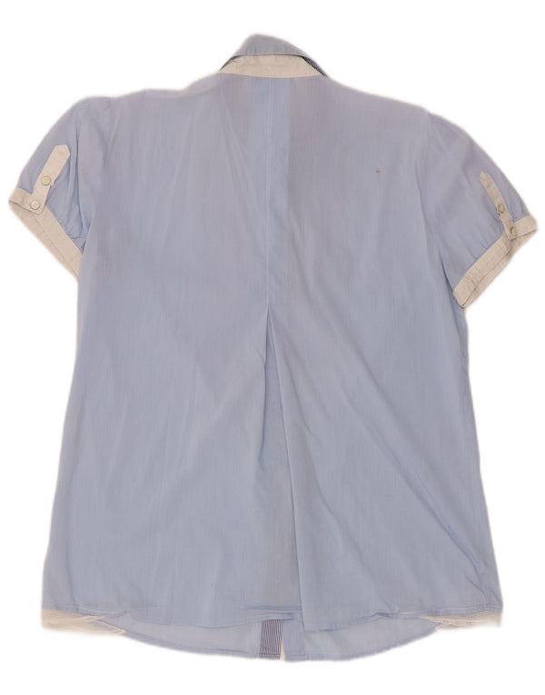 Marella Womens Short Sleeve Tuxedo Shirt IT 44 Medium Blue Colourblock