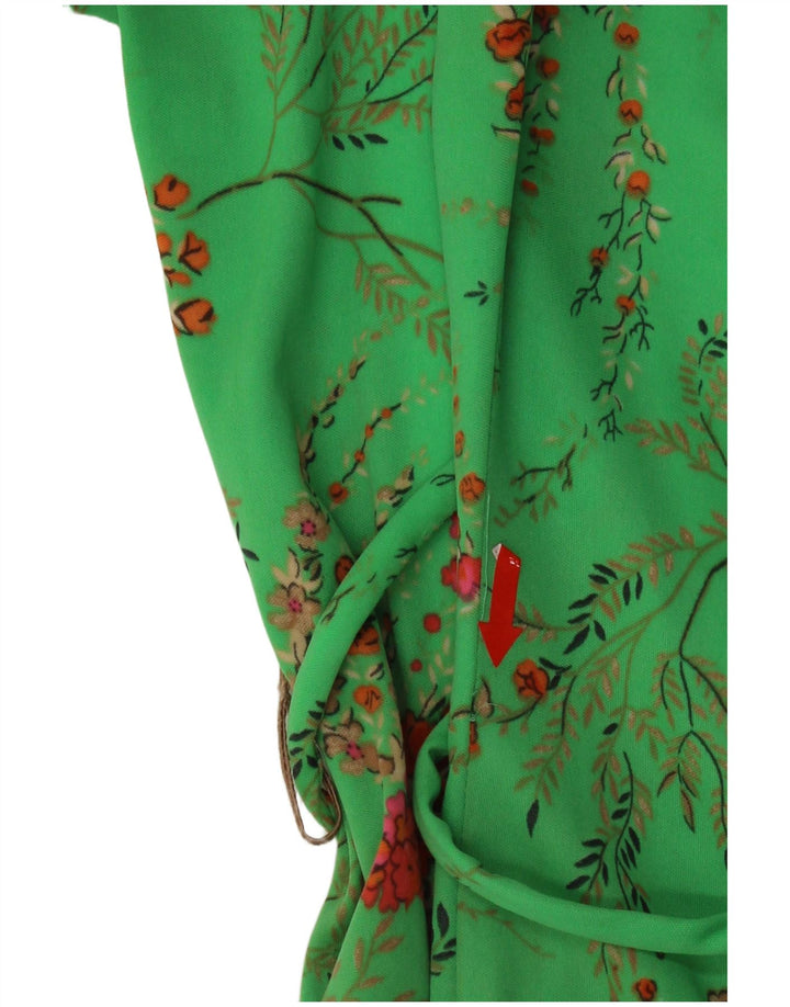 Vintage Womens A-Line Dress EU 40 Medium Green Floral Polyester