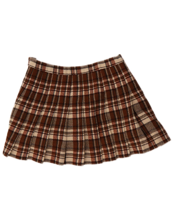 Vintage Womens Pleated Mini Skirt W28 Medium Brown Plaid