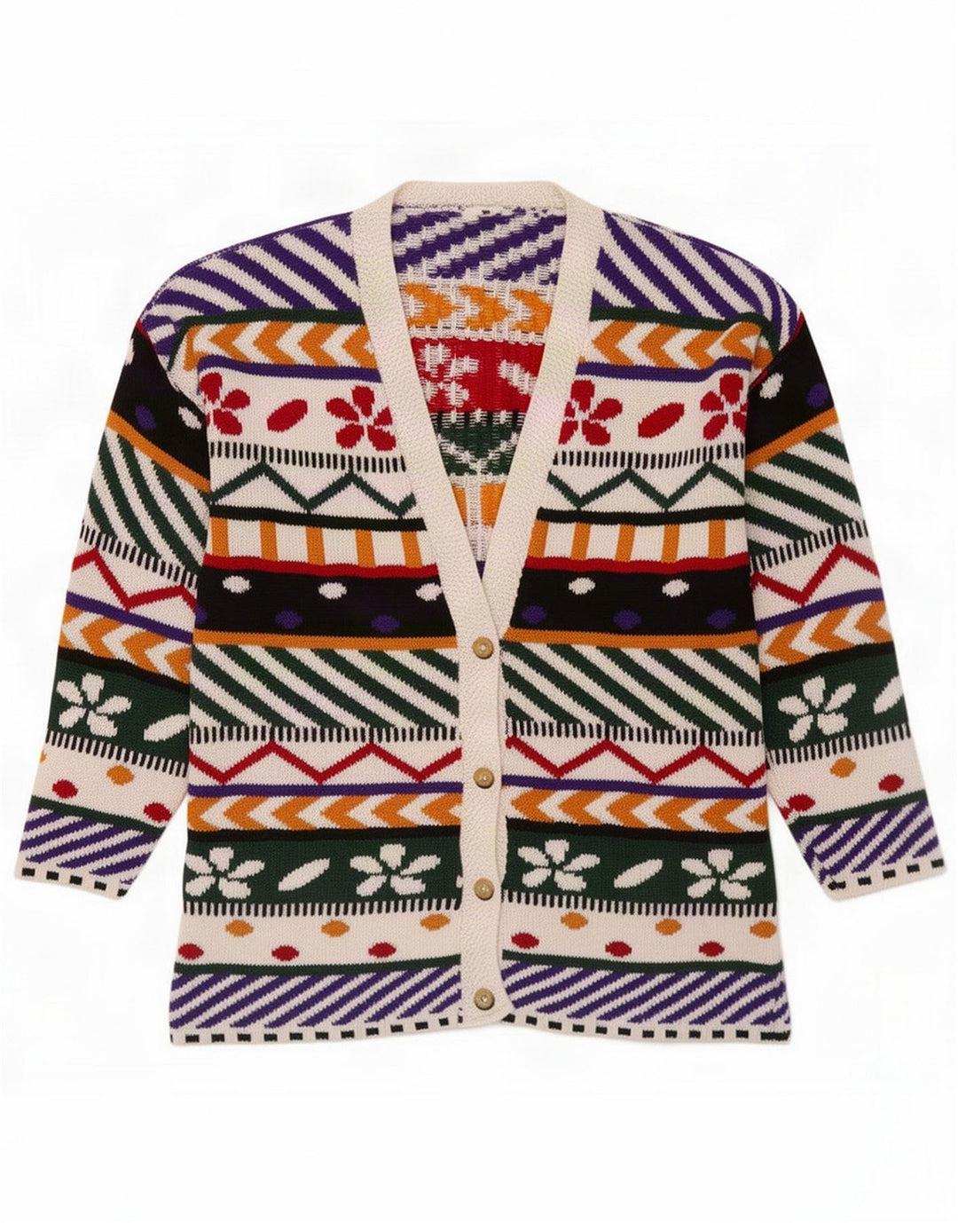 Vintage Womens Abstract Pattern Cardigan Sweater UK 14 Medium Multicoloured