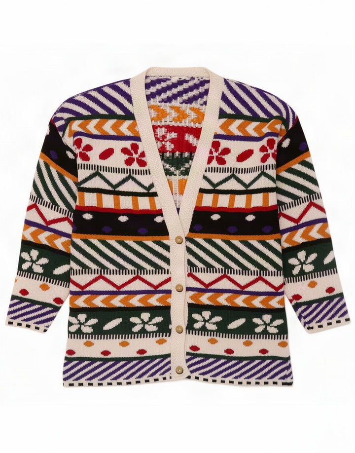Vintage Womens Abstract Pattern Cardigan Sweater UK 14 Medium Multicoloured