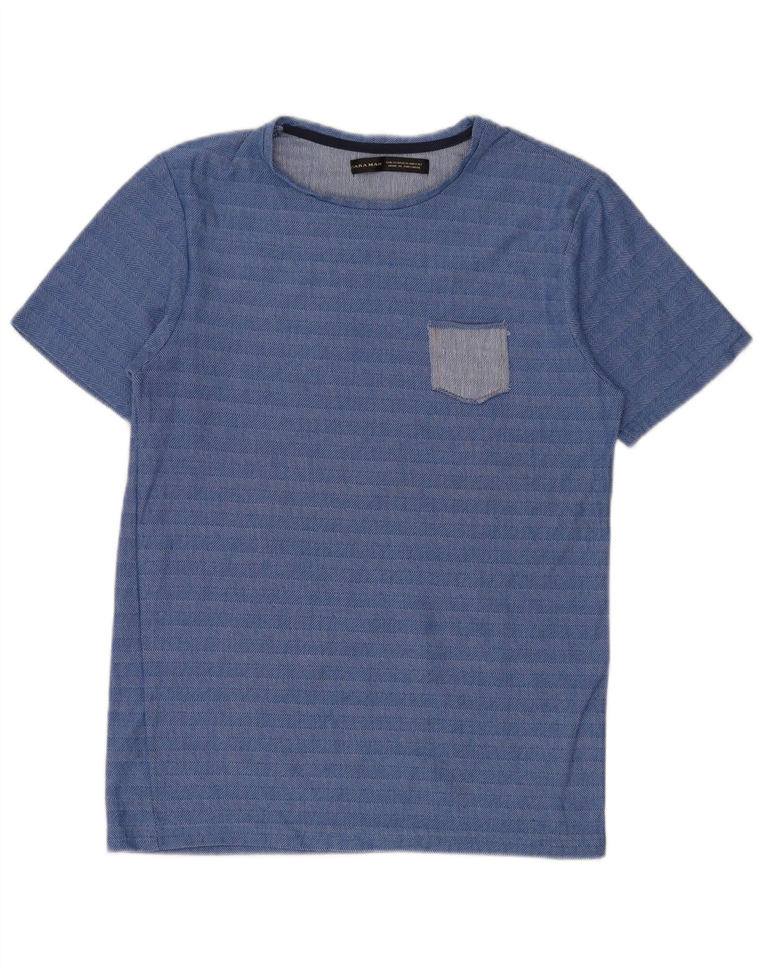 Zara Mens T-Shirt Top XL Blue Striped Cotton
