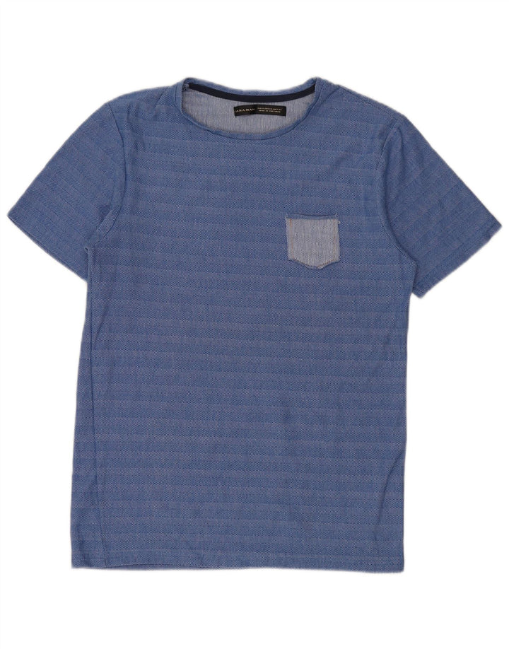 Zara Mens T-Shirt Top XL Blue Striped Cotton