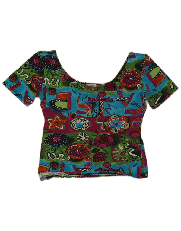 Vintage Womens Crop Graphic T-Shirt Top UK 6 XS Multicoloured Geometric
