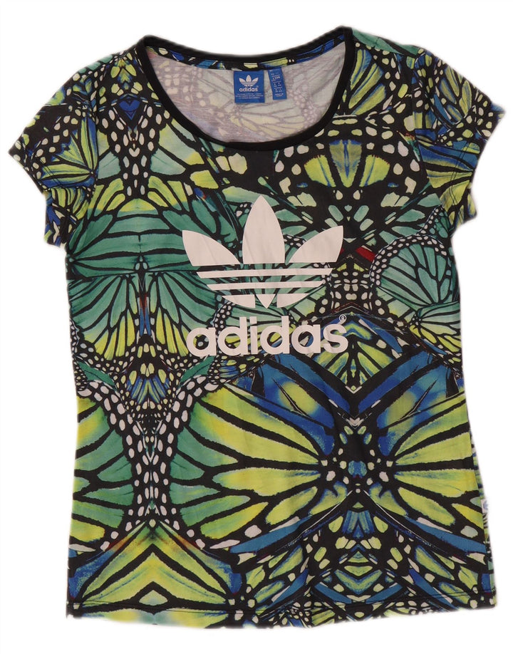 Adidas Womens Graphic T-Shirt Top UK 12 Medium Green Polyester