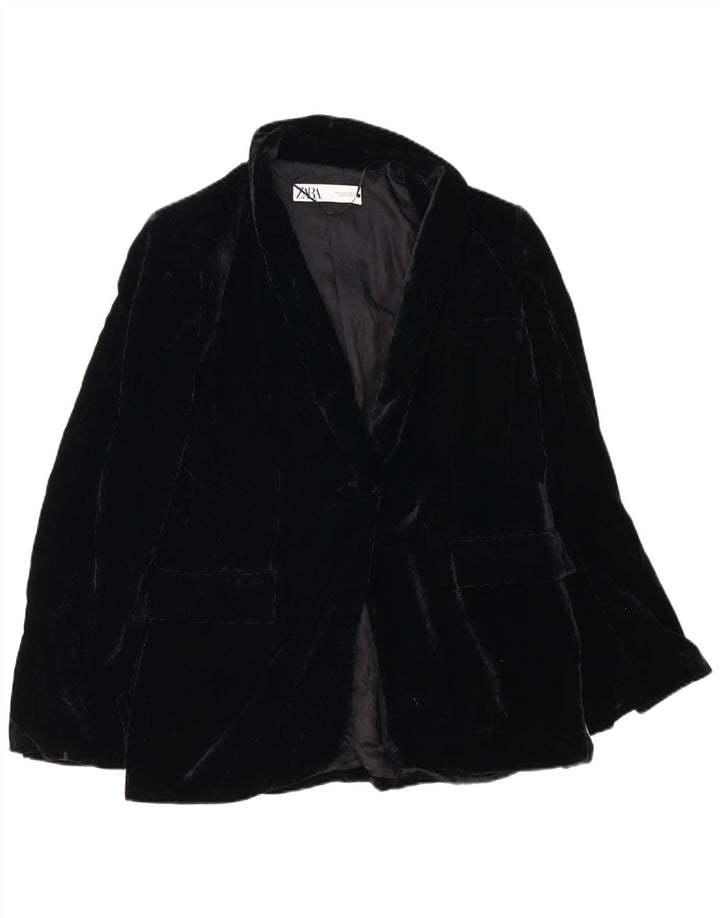 Zara Womens Oversized 1 Button Velvet Blazer Jacket UK 14 Medium Black