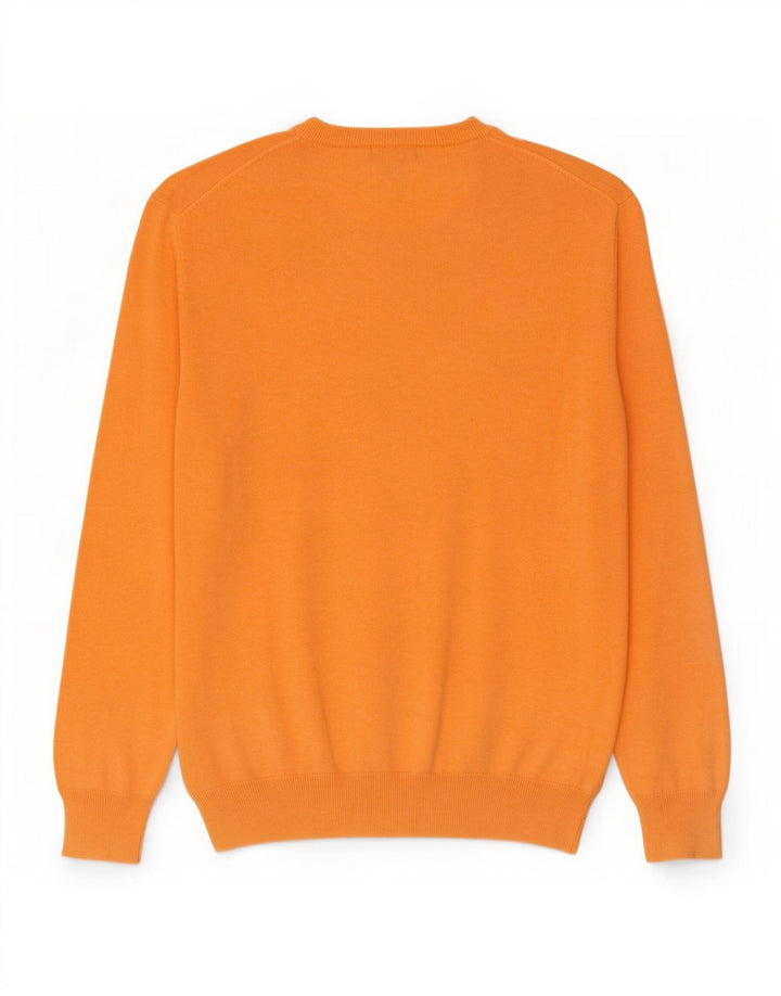 Gant Mens V-Neck Jumper Sweater Large Orange Cotton