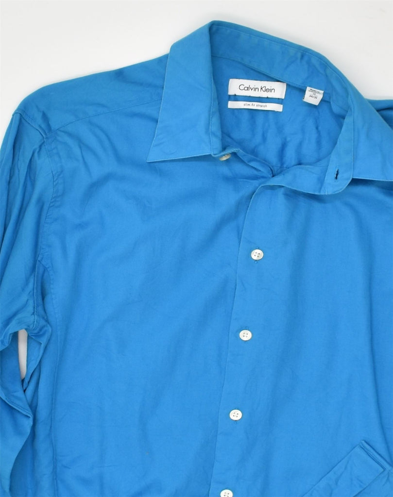 CALVIN KLEIN Mens Slim Fit Shirt Size 16 Large Blue Cotton | Vintage Calvin Klein | Thrift | Second-Hand Calvin Klein | Used Clothing | Messina Hembry 