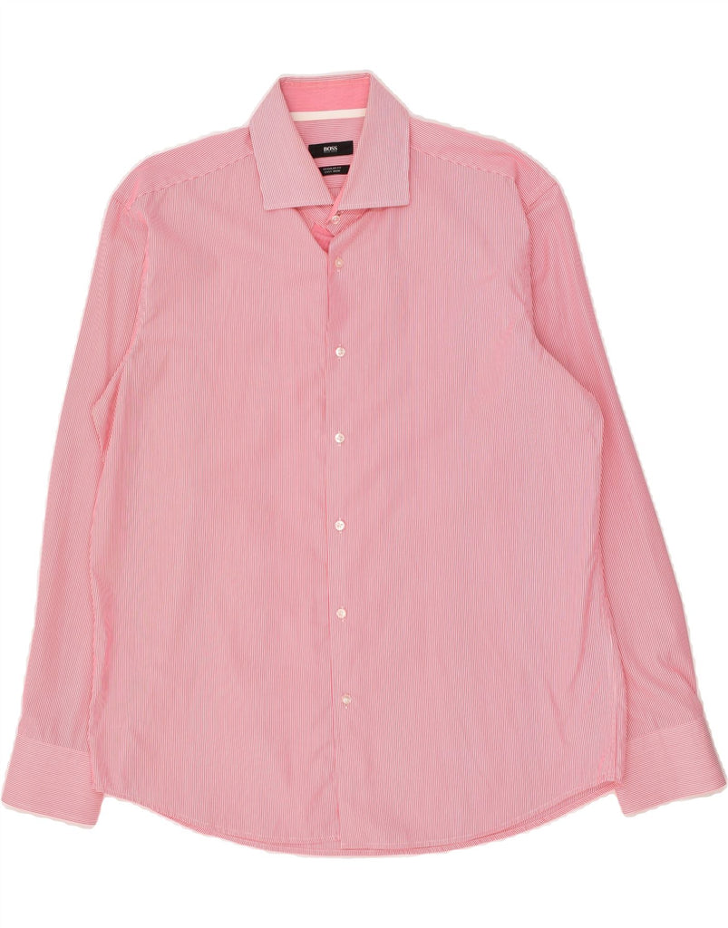 HUGO BOSS Mens Regular Fit Shirt Size 43 Large Pink Pinstripe | Vintage Hugo Boss | Thrift | Second-Hand Hugo Boss | Used Clothing | Messina Hembry 