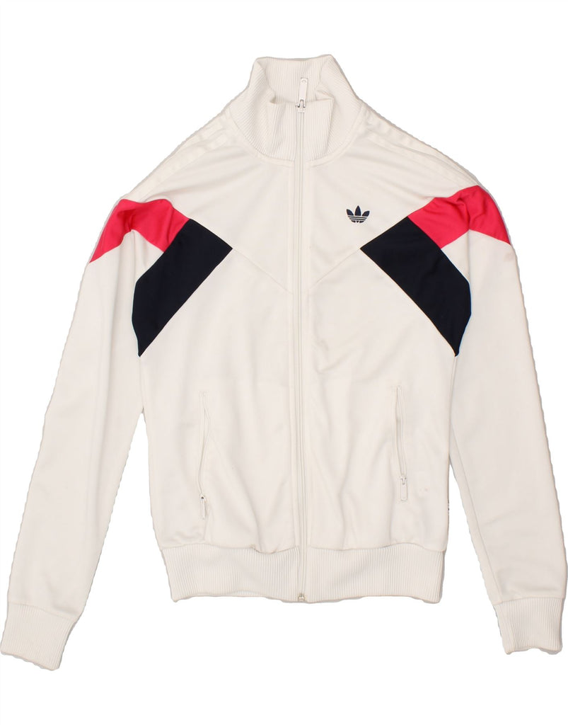 ADIDAS Womens Graphic Tracksuit Top Jacket UK 8 Small White Colourblock | Vintage Adidas | Thrift | Second-Hand Adidas | Used Clothing | Messina Hembry 