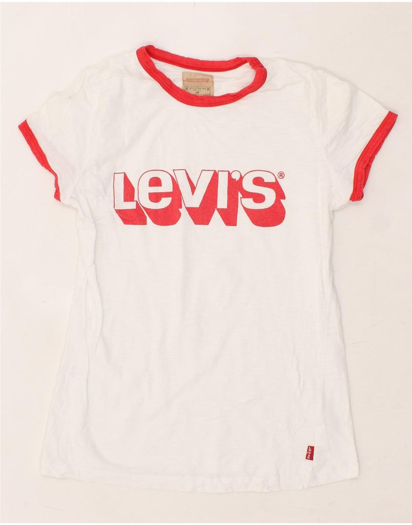 LEVI'S Girls Graphic T-Shirt Top 15-16 Years White Cotton Vintage Levi's and Second-Hand Levi's from Messina Hembry 