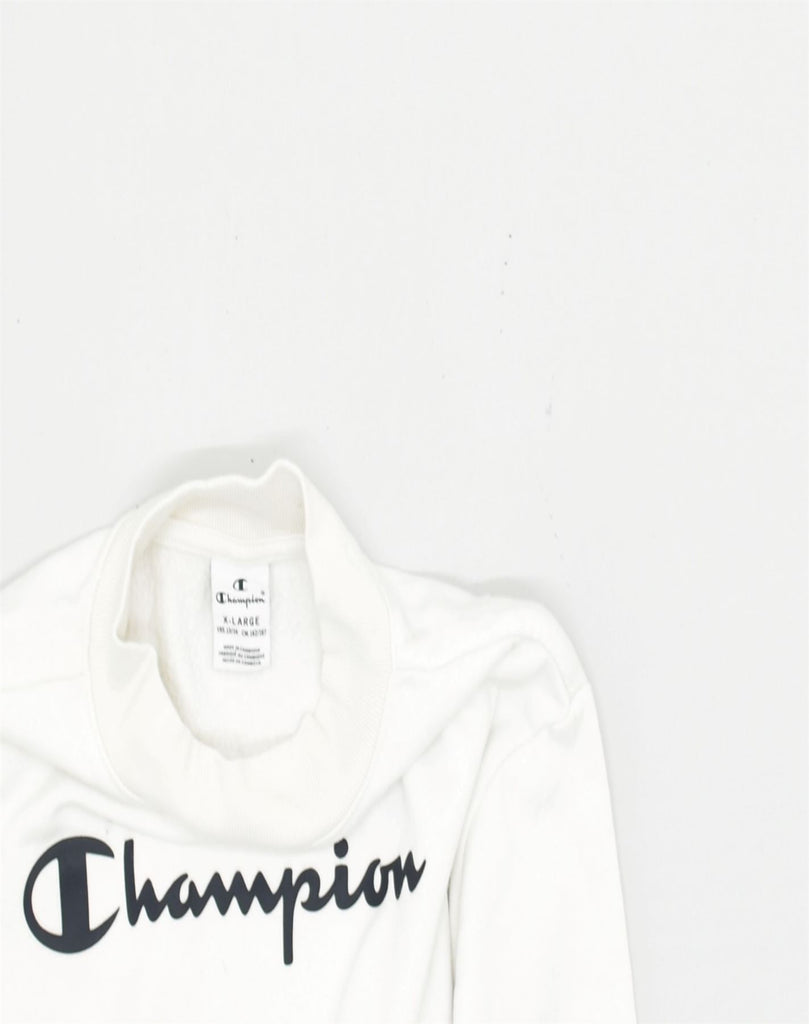 CHAMPION Girls Graphic Sweatshirt Jumper 13-14 Years White Cotton | Vintage | Thrift | Second-Hand | Used Clothing | Messina Hembry 