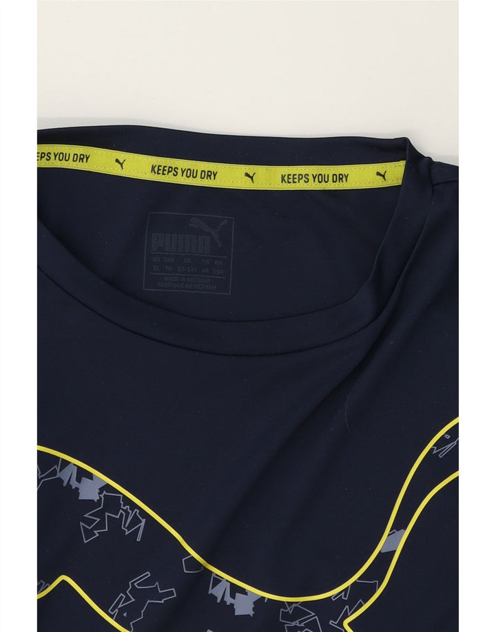 PUMA Boys Graphic T-Shirt Top 13-14 Years Navy Blue Polyester Vintage Puma and Second-Hand Puma from Messina Hembry 
