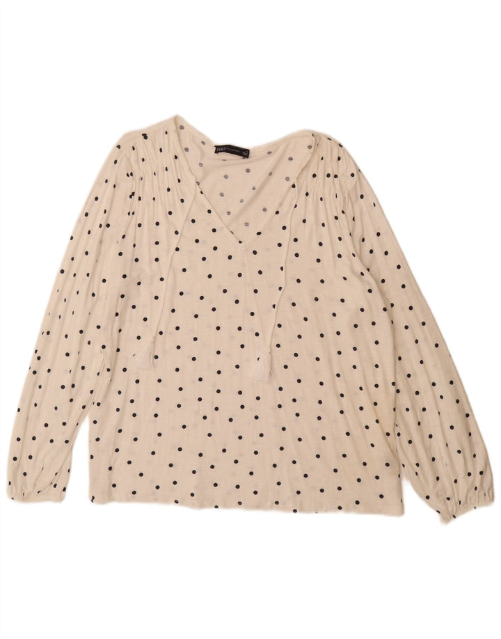 Marks & Spencer Womens Top Long Sleeve UK 14 Large Off White Spotted