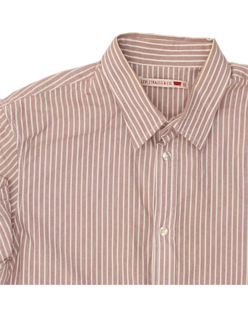 LEVI'S Mens Short Sleeve Shirt Medium Pink Pinstripe Cotton Vintage Levi's and Second-Hand Levi's from Messina Hembry 