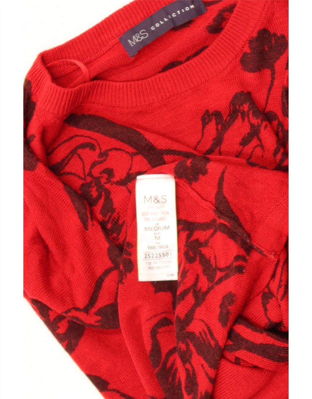 Marks & Spencer Womens Crew Neck Jumper Sweater UK 14 Medium Red Floral