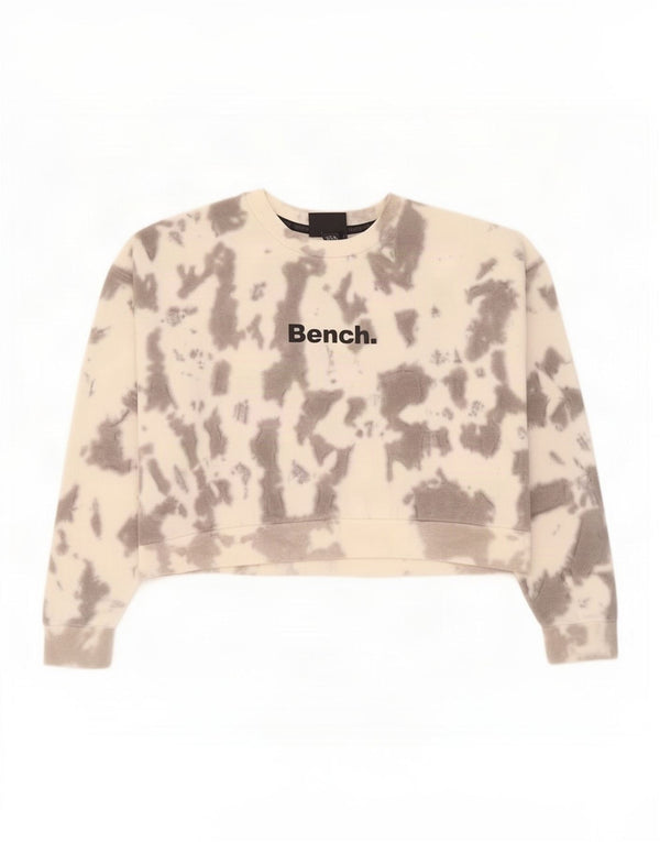Bench Womens Crop Graphic Sweatshirt Jumper UK 14 Large Grey Tie Dye Cotton