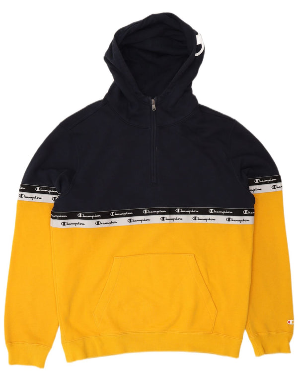 Champion Mens Graphic Zip Neck Hoodie Jumper Medium Yellow Colourblock