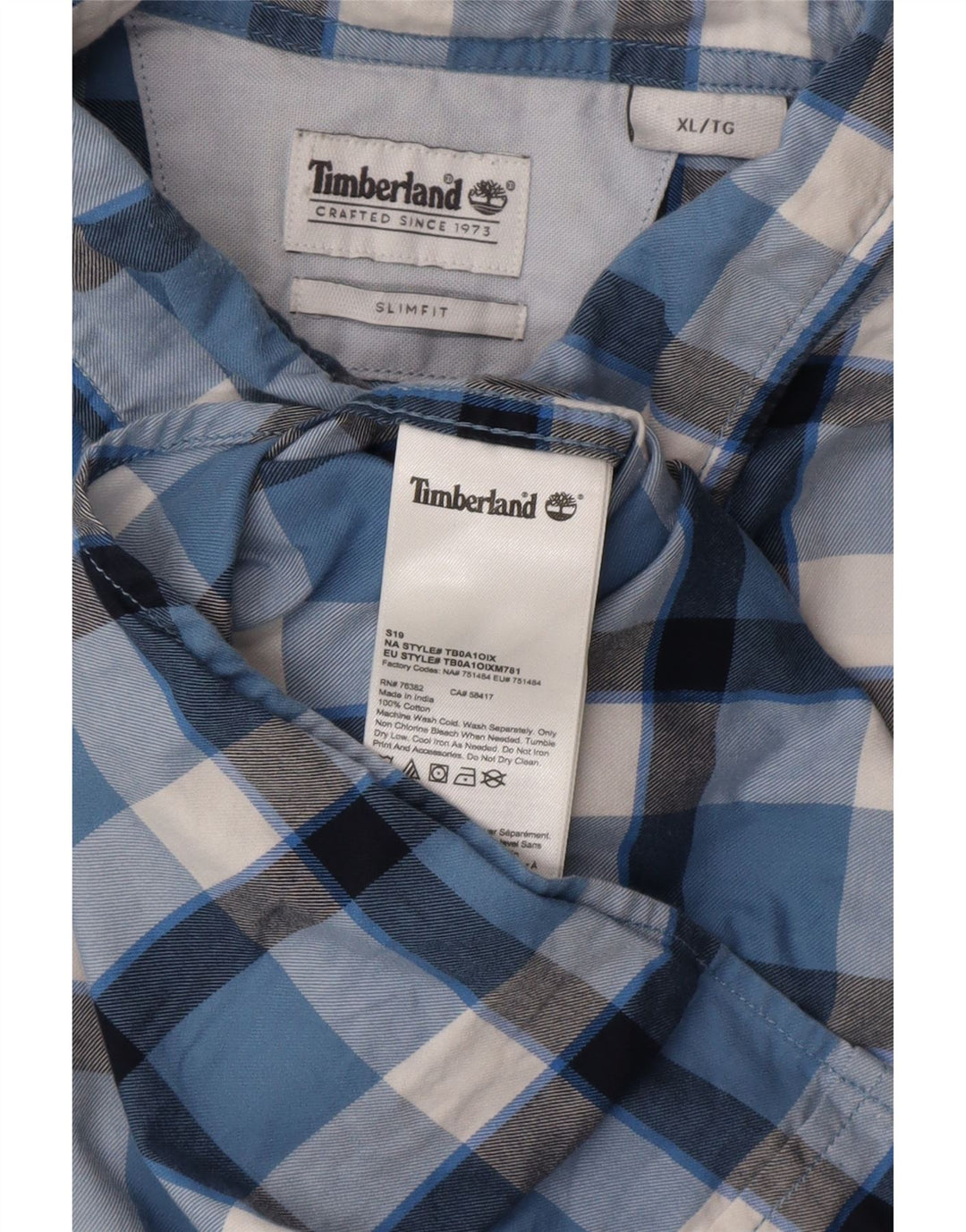 TIMBERLAND Mens Slim Fit Shirt XL Blue Check Cotton
