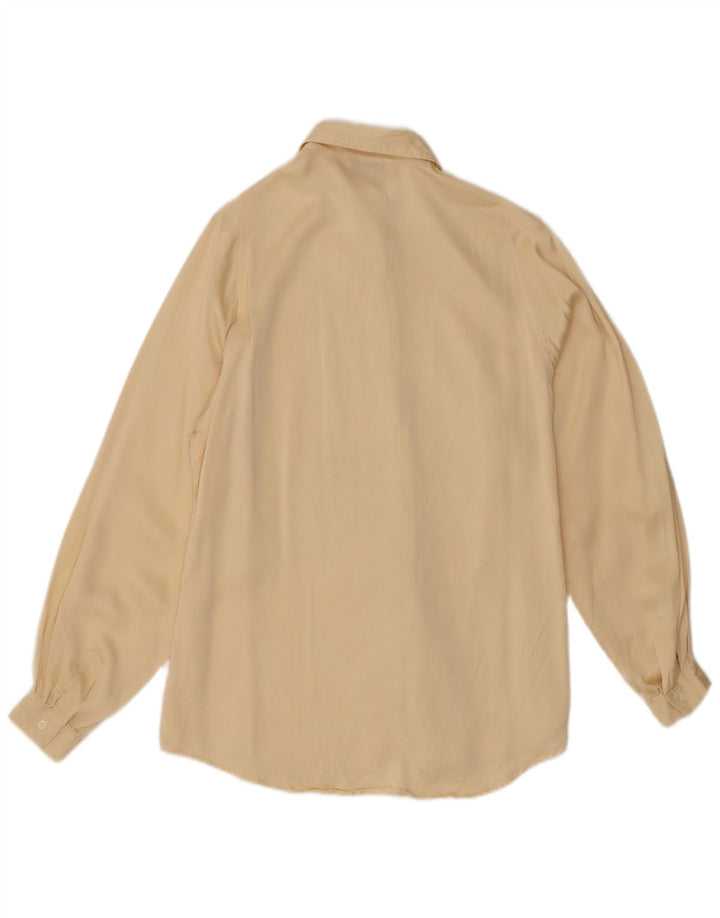 Vintage Womens Oversized Shirt UK 8 Small Beige Silk