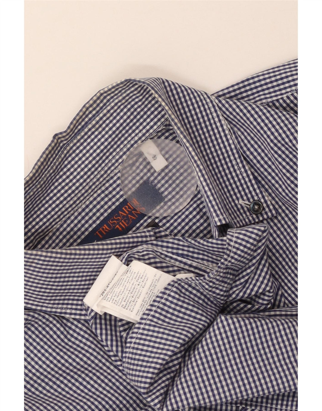Trussardi Jeans Mens Shirt Size 39 Medium Blue Gingham Cotton
