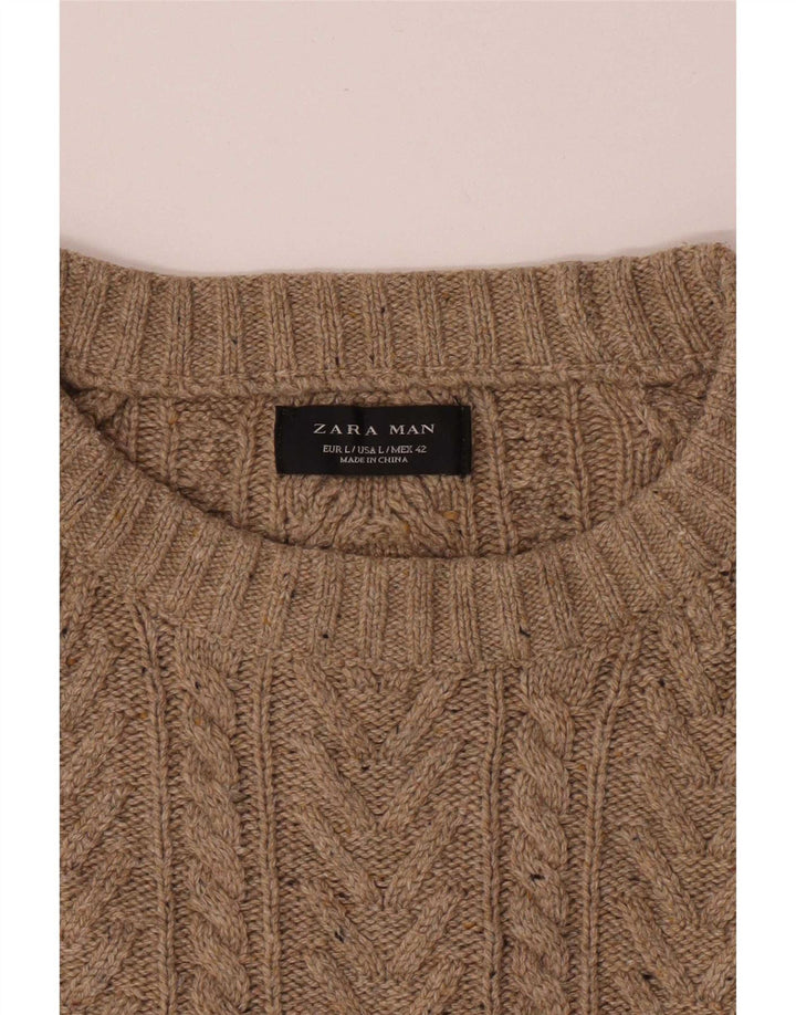Zara Mens Boat Neck Jumper Sweater Large Beige