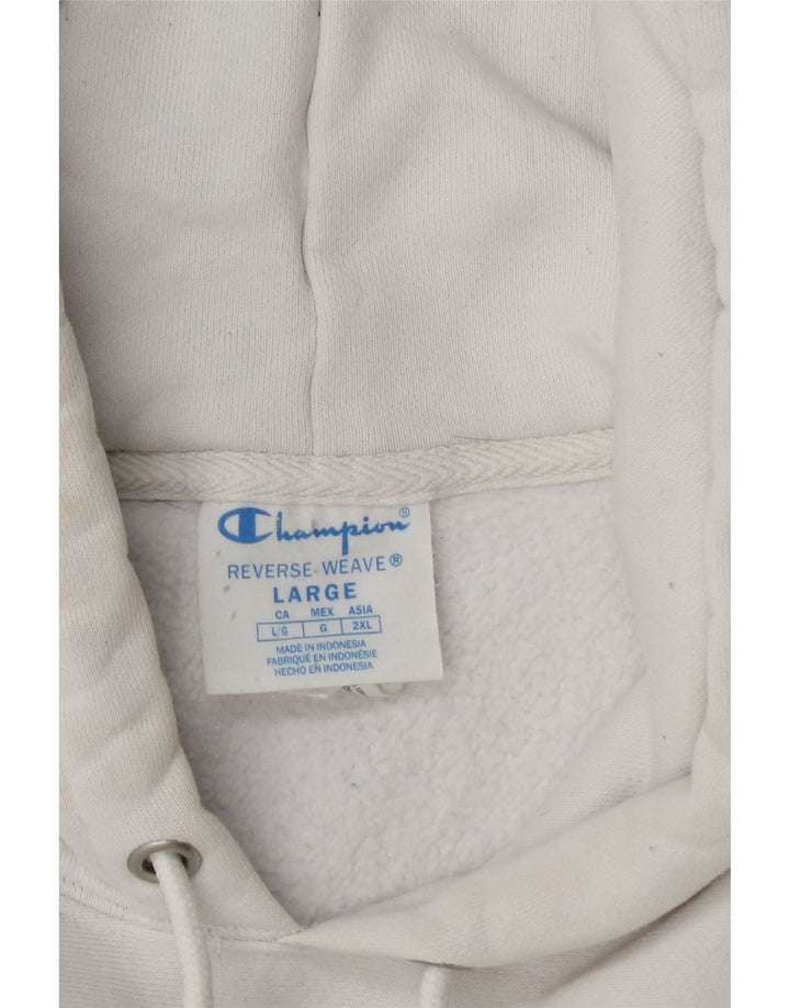 Champion Mens Hoodie Jumper Large White Cotton