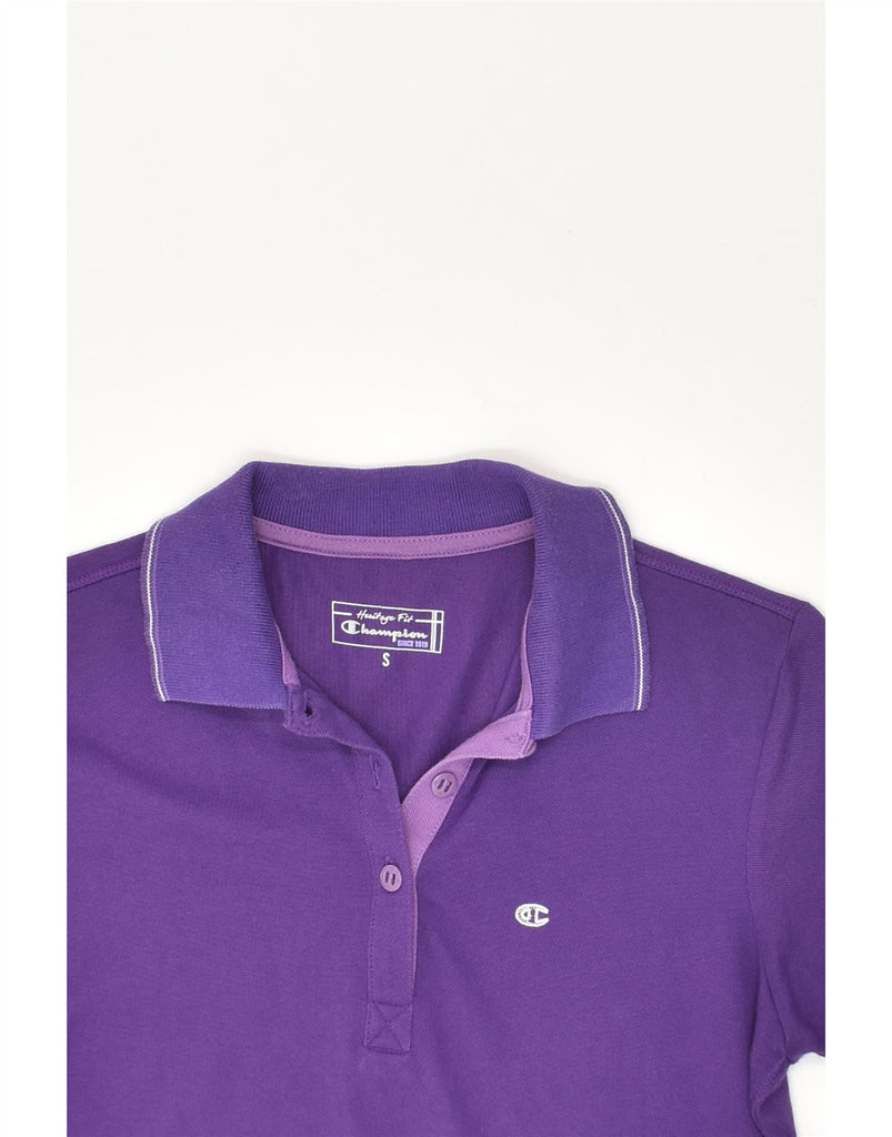 CHAMPION Womens Herritage Fit Polo Shirt UK 10 Small Purple Cotton | Vintage Champion | Thrift | Second-Hand Champion | Used Clothing | Messina Hembry 