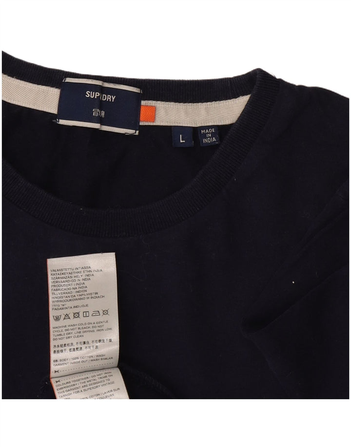 Superdry Womens T-Shirt Top UK 16 Large Navy Blue Cotton