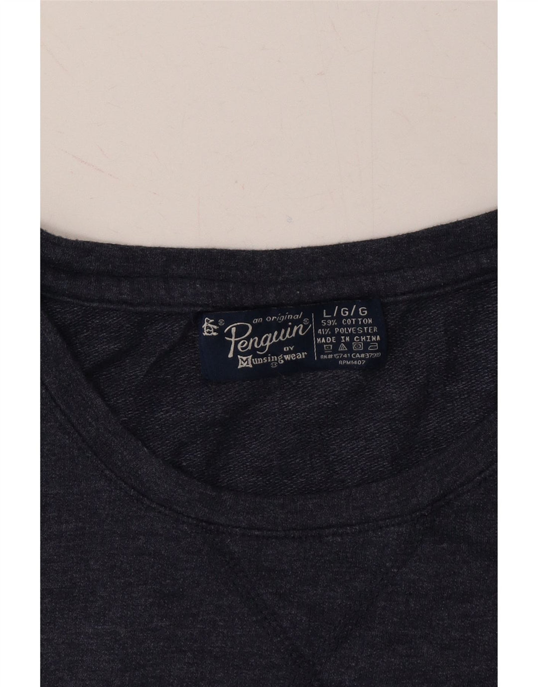 PENGUIN Mens Top Long Sleeve Large Navy Blue Cotton Vintage Penguin and Second-Hand Penguin from Messina Hembry 