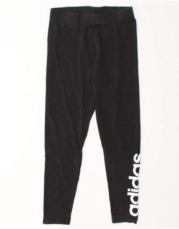ADIDAS Womens Graphic Leggings UK 12/14 Medium Black Cotton Vintage Adidas and Second-Hand Adidas from Messina Hembry 