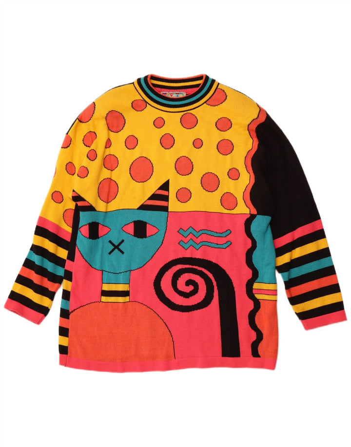 VINTAGE Womens Crew Neck Jumper Sweater UK 16 Large Multicoloured