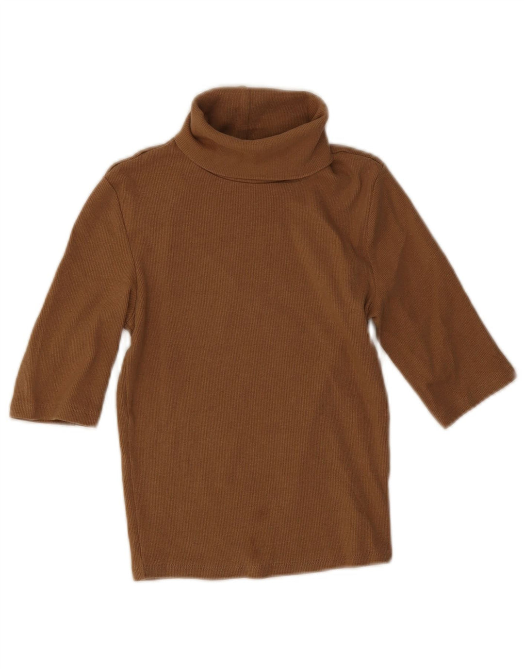 Zara Womens Roll Neck Crop Top UK 8 Small Brown Cotton