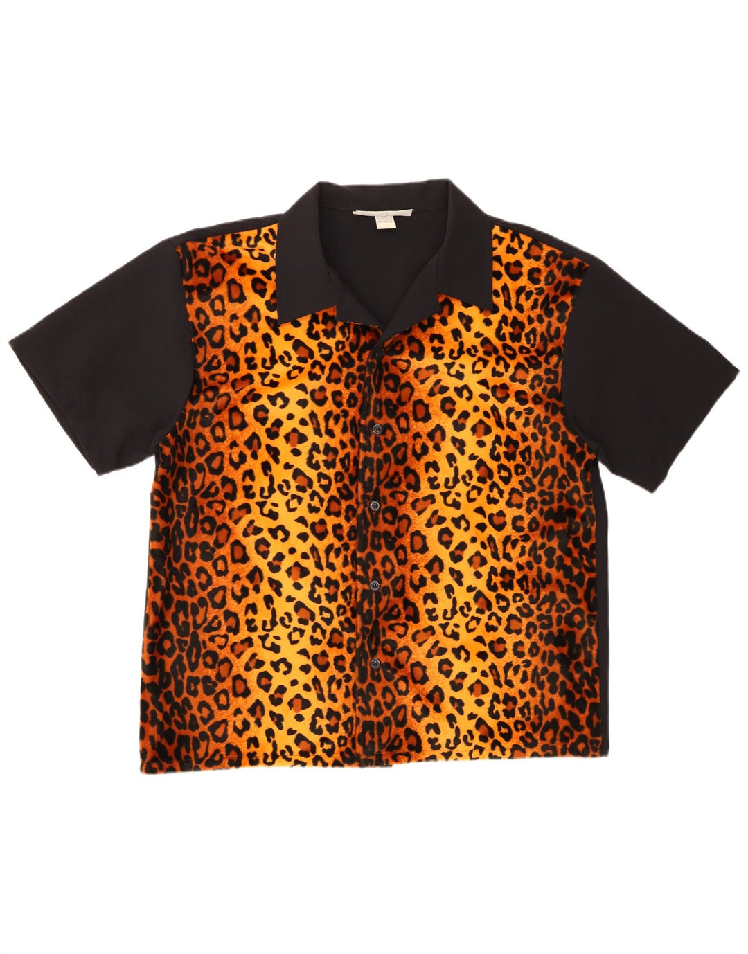 Vintage Mens Short Sleeve Shirt XL Black Animal Print Polyester