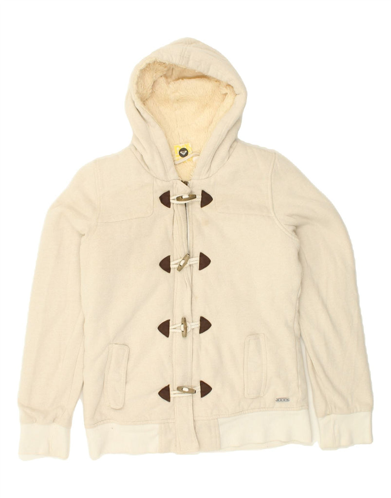 ROXY Womens Hooded Bomber Sherpa Jacket UK 14 Large Beige Cotton | Vintage Roxy | Thrift | Second-Hand Roxy | Used Clothing | Messina Hembry 