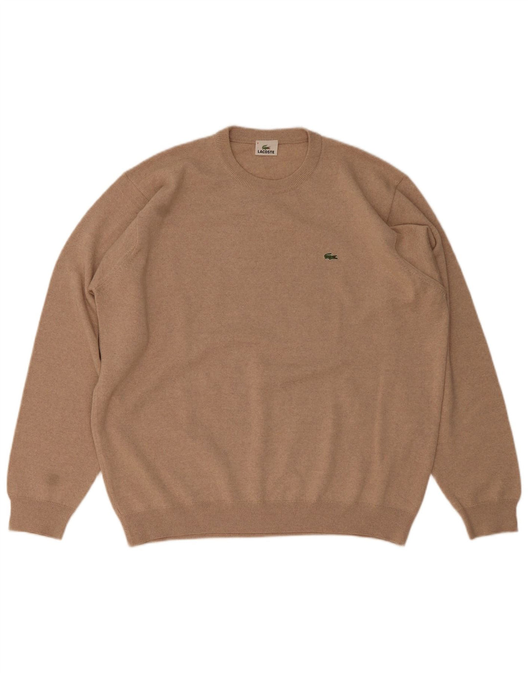 Lacoste Mens Crew Neck Jumper Sweater Size 8 3XL Brown Wool