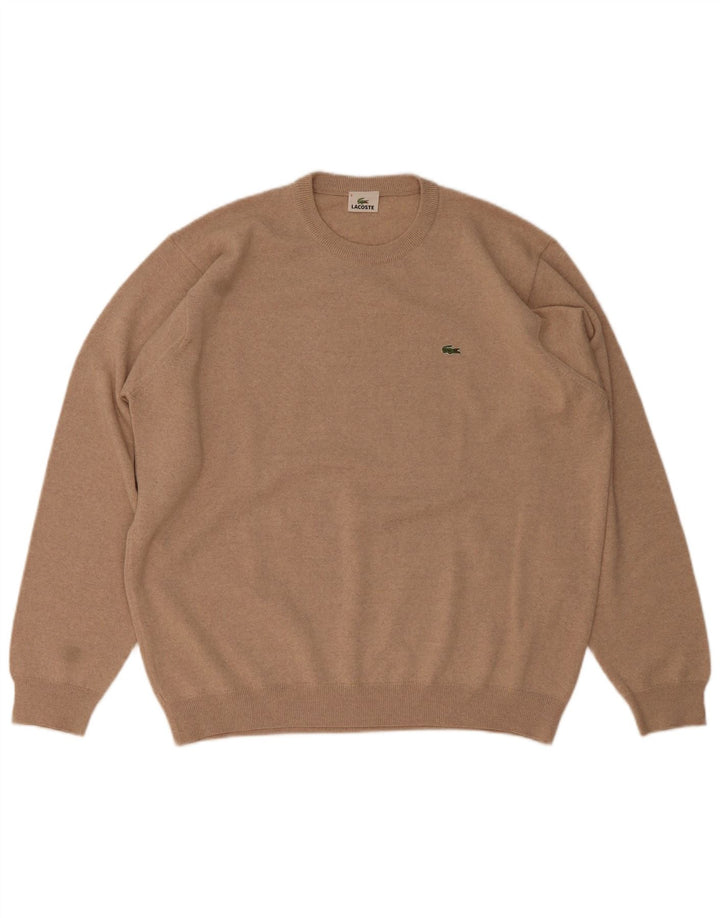 Lacoste Mens Crew Neck Jumper Sweater Size 8 3XL Brown Wool