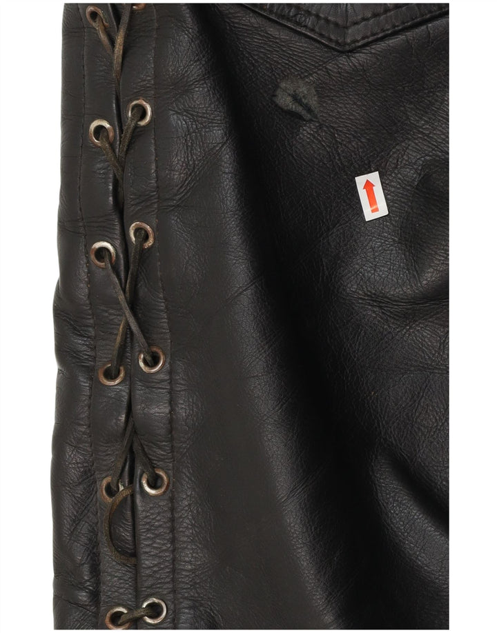 VINTAGE Mens Straight Leather Trousers W30 L30 Black