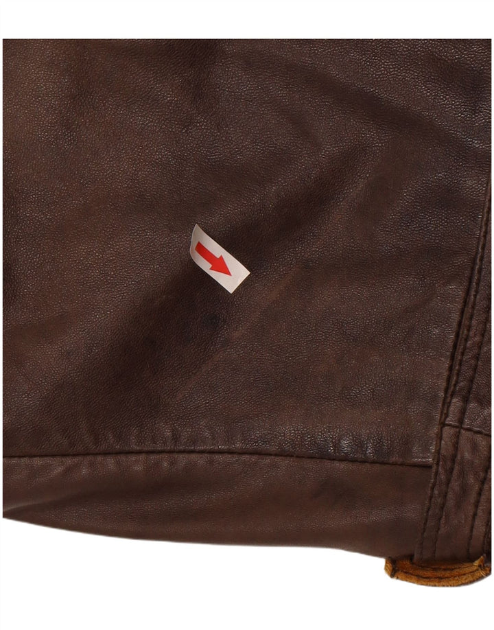 Jean Gabriel Womens Military Leather Jacket IT 48 XL Brown
