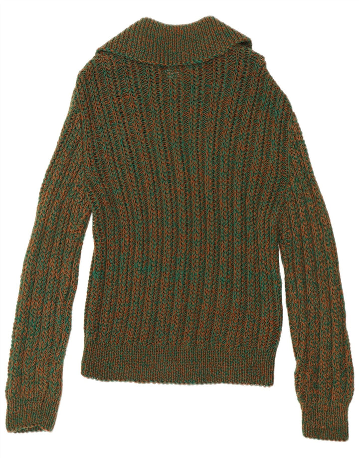 Vintage Mens Polo Neck Jumper Sweater Medium Green Flecked