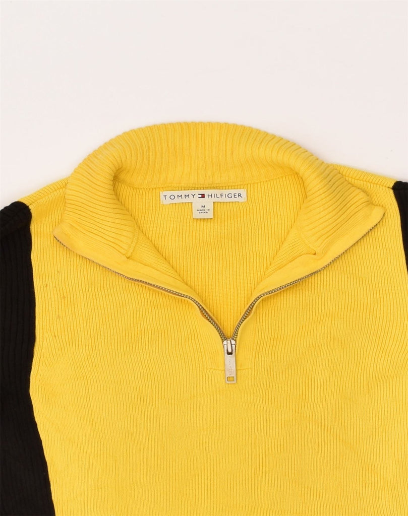 TOMMY HILFIGER Womens Zip Neck Jumper Sweater UK 12 Medium Yellow | Vintage Tommy Hilfiger | Thrift | Second-Hand Tommy Hilfiger | Used Clothing | Messina Hembry 