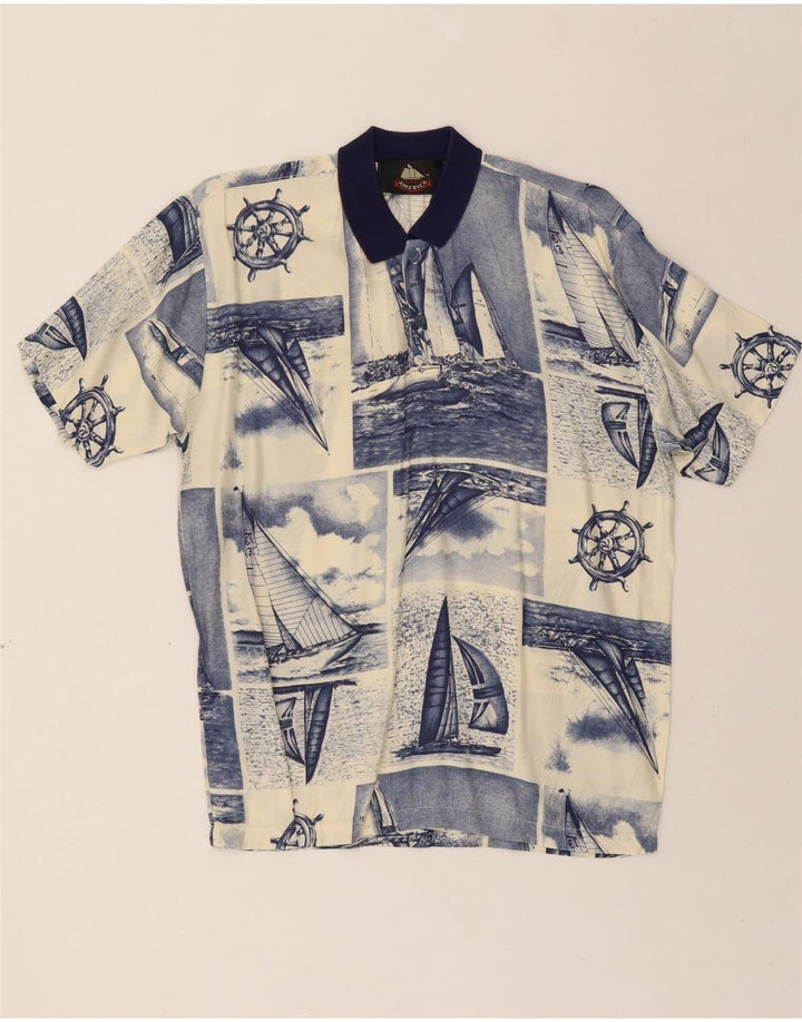 VINTAGE Mens Polo Shirt Small Blue Patchwork Nautical Vintage Vintage and Second-Hand Vintage from Messina Hembry 