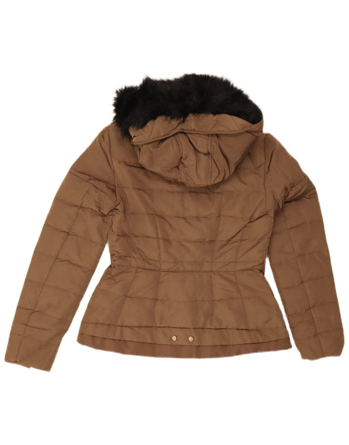 Zara Womens Hooded Padded Jacket UK 10 Small Brown